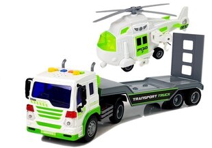 Lean Toys automašīnu transportiera un helikoptera komplekts, balts/zaļš, 2-D cena un informācija | Rotaļlietas zēniem | 220.lv