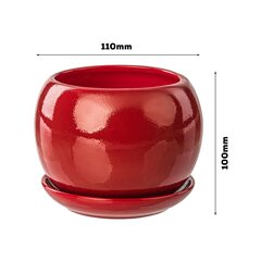 Ziedu pods Ziedu pods sarkans Sfērisks puķu trauks ar apakštasīti Apaļš WxH 110 mm x 100 mm Virsma spīdīga Keramika Modern Glamour cena un informācija | Puķu podi | 220.lv