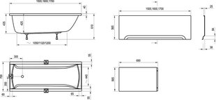 Vanna CLASSIC 170x70 N sniegbalts cena un informācija | Vannas | 220.lv