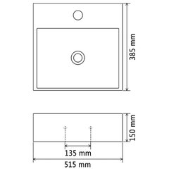 izlietne ar krāna caurumu, 51,5x38,5x15 cm, balta keramika cena un informācija | Izlietnes | 220.lv