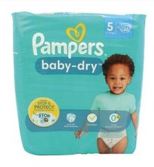 Paklājiņi Pampers Baby Dry 5 izsn. 26 gab. (IMPORTĒTS NO VĀCIJAS) cena un informācija | Autiņbiksītes | 220.lv