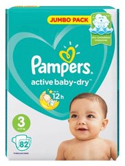 Pampers Aktīvā Maza Bērna Sausās Autiņi, 82 gab. (3. izmērs, 6-10 kg) cena un informācija | Autiņbiksītes | 220.lv