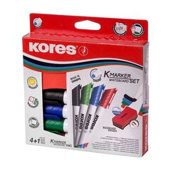 Tāfeles marķieru komplekts KORES K-Marker XW1 ovāls uzgalis, 4 krāsas + dzēšgumija (1 gab.) cena un informācija | Kancelejas preces | 220.lv