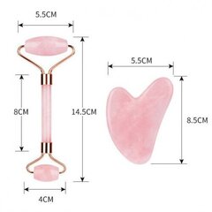 Dāvanu komplekts: Rozā kvarca rullīšu masieris+ Rozā kvarca masieris Gua Sha (325420) cena un informācija | Masāžas piederumi | 220.lv