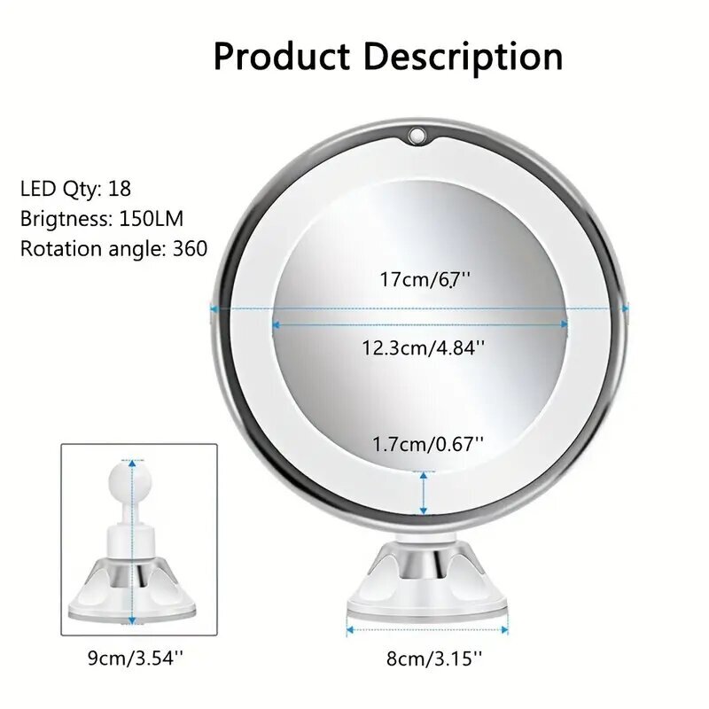 Palielinošs grima spogulis ar 360° apgaismojumu, piedāvājums 3.0 cena un informācija | Kosmētikas somas, spoguļi | 220.lv