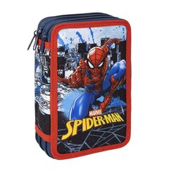 Тройной пенал Spiderman, 43 предмета, синий, 12 x 19.5 x 6.5 см цена и информация | Пеналы | 220.lv
