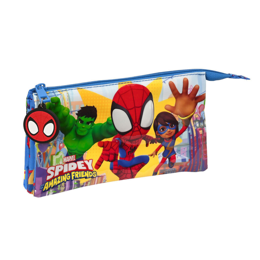 Trīsvietīgs futrālis Spiderman Team up Zils (22 x 12 x 3 cm) цена и информация | Penāļi | 220.lv