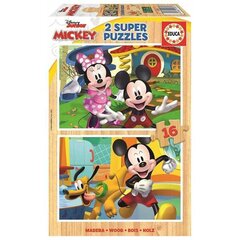 Puzle un domino komplekts Educa Mickey &amp; Minnie ( 2 x 16 pcs) cena un informācija | Puzles, 3D puzles | 220.lv