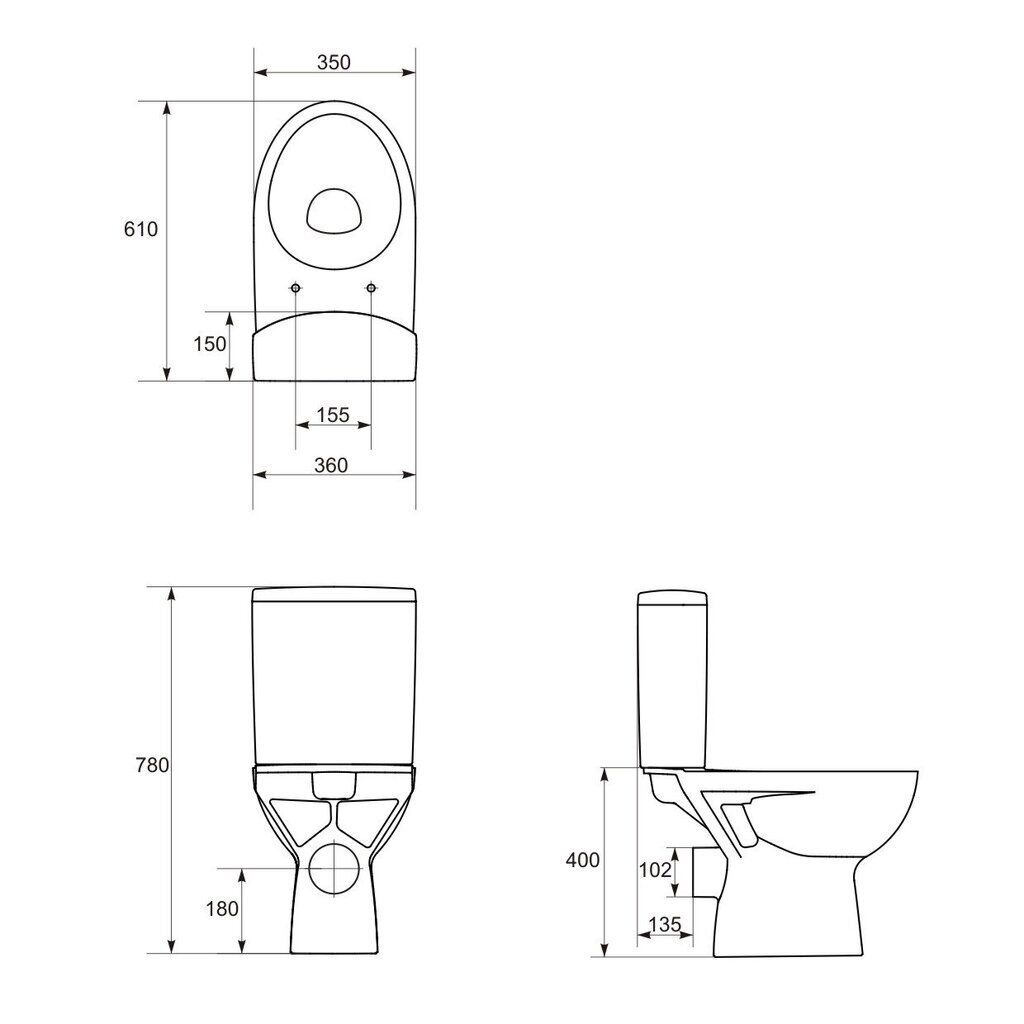 WC Pods CERSANIT PARVA Clean ON 010 3/5l ar duroplast SC vāku, ūdens padeve no sāniem цена и информация | Tualetes podi | 220.lv