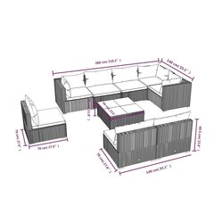 Dārza atpūtas mēbeļu komplekts, 9 daļas, pelēks, polirotangs cena un informācija | Dārza mēbeļu komplekti | 220.lv