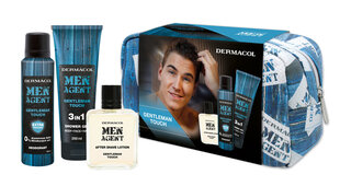 Ķermeņa kopšanas līdzekļu komplekts Dermacol Gentleman touch: dušas želeja 250 ml + izsmidzināms dezodorants 150 ml + pēc skūšanās losjons 100 ml + kosmētikas somiņa cena un informācija | Dušas želejas, eļļas | 220.lv