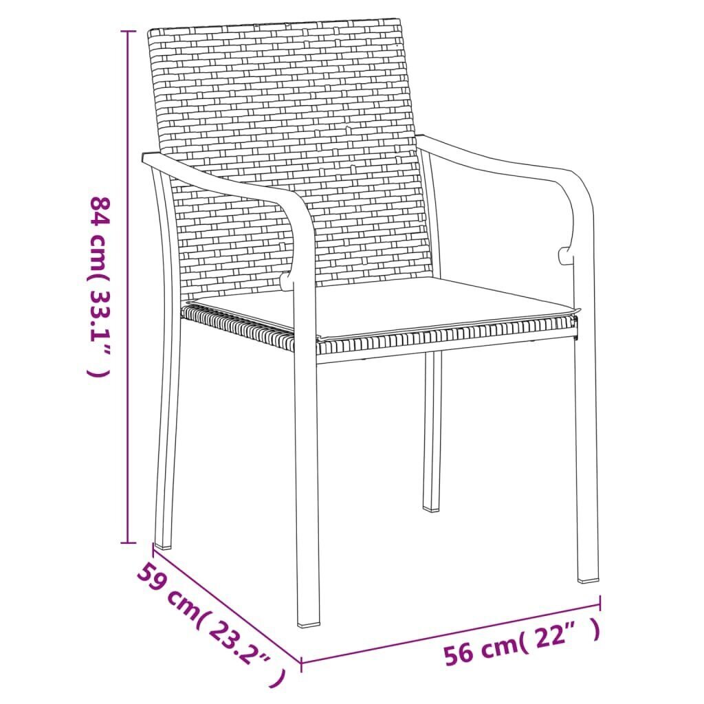 dārza krēsli ar matračiem, 2 gab., 56x59x84 cm, PE rotangpalma cena un informācija | Dārza krēsli | 220.lv