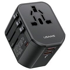 USAMS Ład. siec. 2xUSB T59 20W adapter 4w1 US|AU|EU|UK czarny|black CC179TC01 (US-CC179) Univesal Travel Charger цена и информация | Зарядные устройства для телефонов | 220.lv