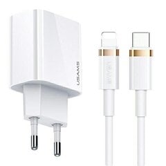 USAMS Ład. siec. 1xUSB-C T34 20W 5V-3A PD3.0 + kabel U63 USB-C do lightning 20W biały|white (T49) T49OCLN01 цена и информация | Зарядные устройства для телефонов | 220.lv