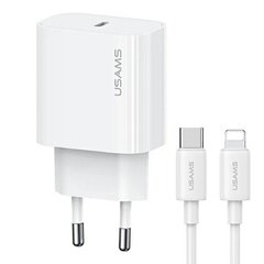 USAMS Ład. siec. 1xUSB-C T65 PD20W PD Fast Charging US-CC226 + kabel USB-C|Lightning US-SJ712 30W biały|white Yi Series OYXLTZ02 цена и информация | Зарядные устройства для телефонов | 220.lv