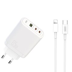 XO wall charger CE04 PD 65W QC 4 45W 1x USB 2x USB-C white + USB-C – Lightning cable цена и информация | Зарядные устройства для телефонов | 220.lv