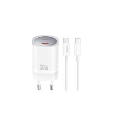 XO wall charger CE20 PD 30W 1x USB-C white + cable USB-C - USB-C цена и информация | Зарядные устройства для телефонов | 220.lv