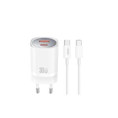 XO wall charger CE21 PD 33W 1x USB-C 1x USB white + cable USB-C - USB-C цена и информация | Зарядные устройства для телефонов | 220.lv