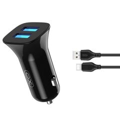 XO car charger TZ10 2x USB 2,4A black + USB-C cable цена и информация | Зарядные устройства для телефонов | 220.lv