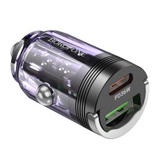 Borofone Car charger BZ29A Talented - USB + Type C - QC 3.0 PD 36W 3A transparent-purple цена и информация | Зарядные устройства для телефонов | 220.lv