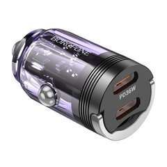 Borofone Car charger BZ29B Outstanding - 2xType C - PD 36W 3A transparent-purple цена и информация | Зарядные устройства для телефонов | 220.lv