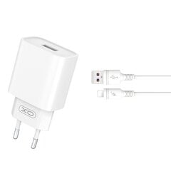 XO wall charger CE02D QC 3.0 18W 1x USB white + Lightning cable цена и информация | Зарядные устройства для телефонов | 220.lv