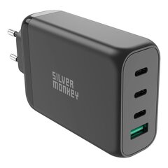 Silver Monkey GaN 130W wall charger 3x USB-C PD 1x USB-A 3.0 QC - black цена и информация | Зарядные устройства для телефонов | 220.lv