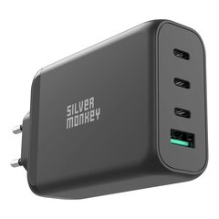 Silver Monkey GaN 130W wall charger 3x USB-C PD 1x USB-A 3.0 QC - black цена и информация | Зарядные устройства для телефонов | 220.lv