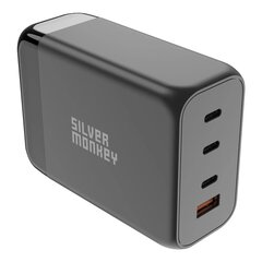 Silver Monkey SMA155 200W 3xUSB-C PD USB-A QC 3.0 GaN Charger with Detachable Power Cable - Black цена и информация | Зарядные устройства для телефонов | 220.lv