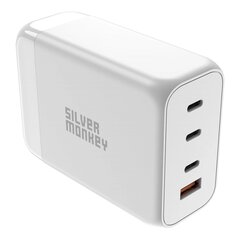 Silver Monkey SMA156 200W 3xUSB-C PD USB-A QC 3.0 GaN Charger with Detachable Power Cable - White цена и информация | Зарядные устройства для телефонов | 220.lv