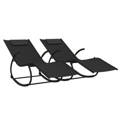 sauļošanās šūpuļkrēsli, 2 gab., melni, tērauds un tekstilēns cena un informācija | Sauļošanās krēsli | 220.lv