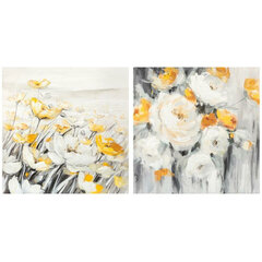 Glezna DKD Home Decor Ziedi (90 x 3,7 x 90 cm) (2 gb.) cena un informācija | Gleznas | 220.lv