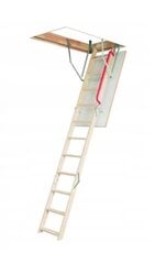 Koka bēniņu kāpnes ar margām 60x94 cm balta lūka cena un informācija | Kāpnes | 220.lv