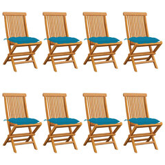 dārza krēsli ar gaiši ziliem spilveniem, 8 gab., tīkkoks cena un informācija | Dārza krēsli | 220.lv