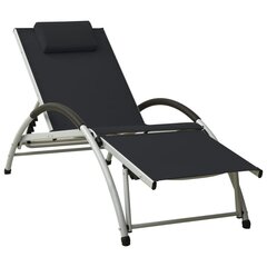 310529 Sun Lounger with Pillow Textilene Black cena un informācija | Sauļošanās krēsli | 220.lv