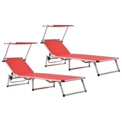 312459 Folding Sun Loungers with Roof 2 pcs Aluminium&amp;Textilene Red cena un informācija | Sauļošanās krēsli | 220.lv