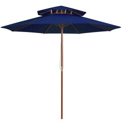 saulessargs ar dubultu jumtu un koka kātu, zils, 270 cm цена и информация | Зонты, маркизы, стойки | 220.lv