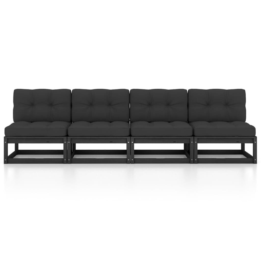 Četrvietīgs dīvāns ar matračiem , melns cena un informācija | Dārza krēsli | 220.lv