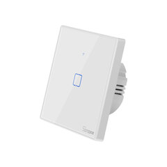 Viedais skārienjūtīgais sienas slēdzis Sonoff T2EU1C-TX, 1 kanāls, 600W, 230VAC, vadāms ar pieskāriena pogu, lietotne, Wi-Fi, iespējama balss vadība un SONOFF puti (SONOFF pults nav iekļauta komplektā) cena un informācija | Drošības sistēmas, kontrolieri | 220.lv