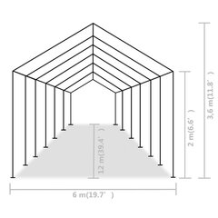 svinību telts, 6x12 m, pelēks PE цена и информация | Беседки, навесы, тенты | 220.lv