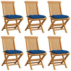dārza krēsli, zili matrači, 6 gab., masīvs tīkkoks cena un informācija | Dārza krēsli | 220.lv