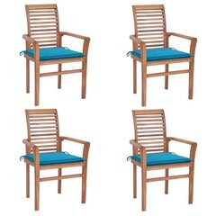 ēdamistabas krēsli ar ziliem spilveniem, 4 gab., tīkkoks цена и информация | Садовые стулья, кресла, пуфы | 220.lv