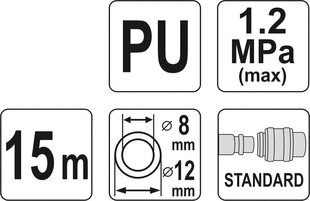 Spirālveida šļūtene ar uzgali (poliuretāns) L-15m d-8mm Yato (YT-24209) cena un informācija | Kompresori | 220.lv