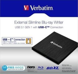 verbatim 43889, usb 3.1, usb-c, free 25 gb mdisc цена и информация | Оптические устройства | 220.lv