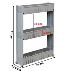 Mobilais skapis uz riteņiem, 3 plaukti, pelēks cena un informācija | Virtuves piederumi | 220.lv