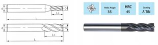 Фреза для 4-х отверстий Твердый сплав VHM 2 x 6D x 50 AlTiN 45 HRC цена и информация | Фрезы | 220.lv