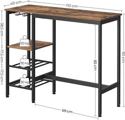 Барный стол Vasagle LBT013B01 с полками цена и информация | Кухонные и обеденные столы | 220.lv