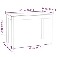 Ēdamistabas galds, melns, 110x55x75cm, priedes masīvkoks cena un informācija | Virtuves galdi, ēdamgaldi | 220.lv