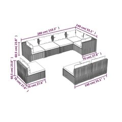 8-daļīgs dārza atpūtas mēbeļu komplekts, melna PE rotangpalma cena un informācija | Dārza mēbeļu komplekti | 220.lv