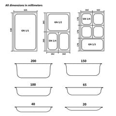 Gastronorm trauki, 8 gab., GN 1/4, 65 mm, nerūsējošs tērauds цена и информация | Посуда, тарелки, обеденные сервизы | 220.lv